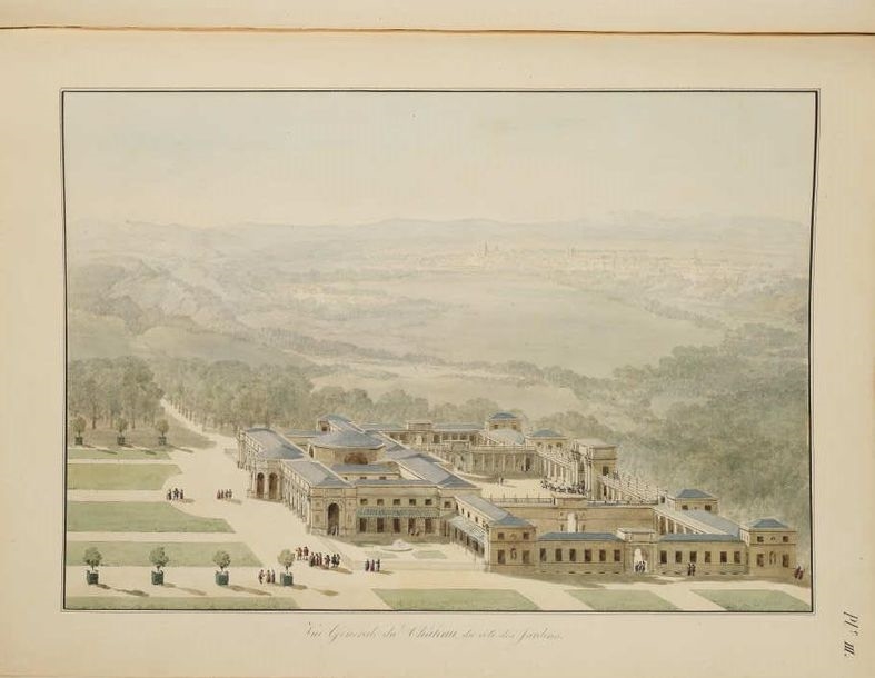 Artwork by Pierre-François-Léonard Fontaine, Project of a House of Pleasure for His Majesty the King of Wurtemberg, Made of pen and ink and wash drawings with watercolor highlights.