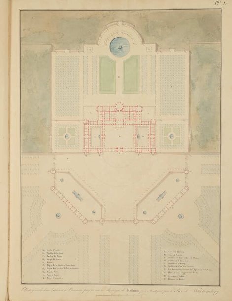 Artwork by Pierre-François-Léonard Fontaine, Project of a House of Pleasure for His Majesty the King of Wurtemberg, Made of pen and ink and wash drawings with watercolor highlights.