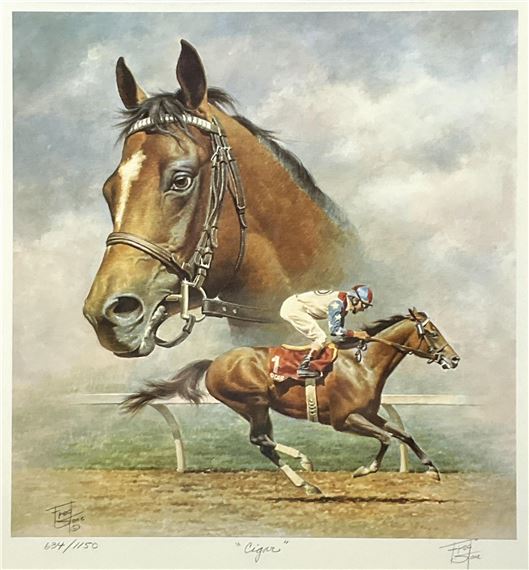 希少FredStoneの絵画95,96年アメリカ年度代表馬Cigar(シガー) Fred Stone | Fred Stone Cigar Race Horse Litho W/ Coa | MutualArt