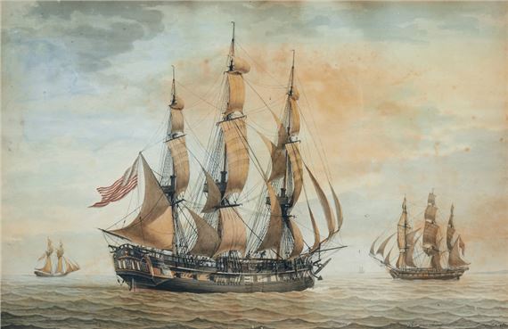 Antoine Roux | Two American frigates - Marseille. (1801) | MutualArt