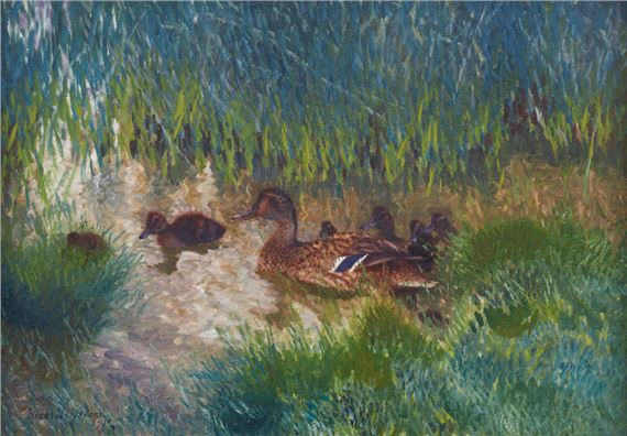 Gräsandsfamilj i vassen by Bruno Liljefors, 1912