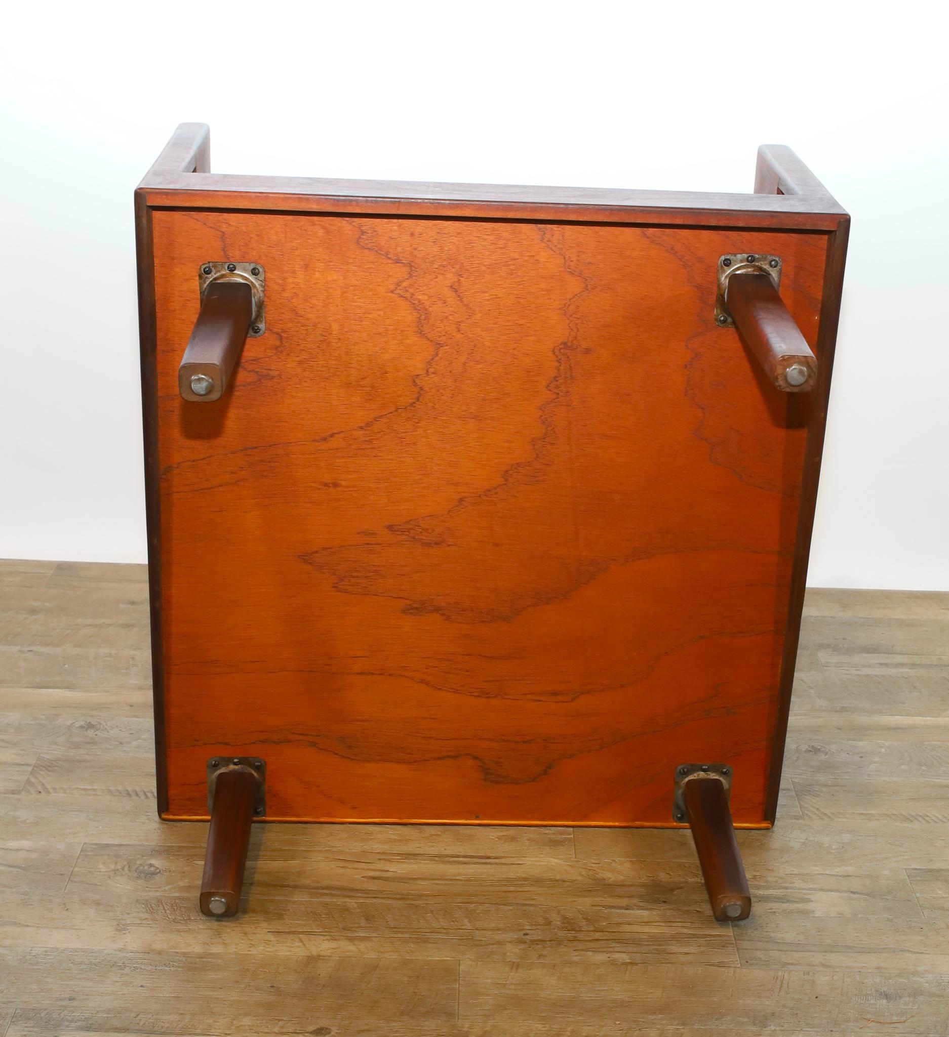 Artwork by Harvey Lowe, Sofa on slightly tapered square legs with multicolored diamond flame upholstered removable seat and back cushions, Made of olive green upholstery