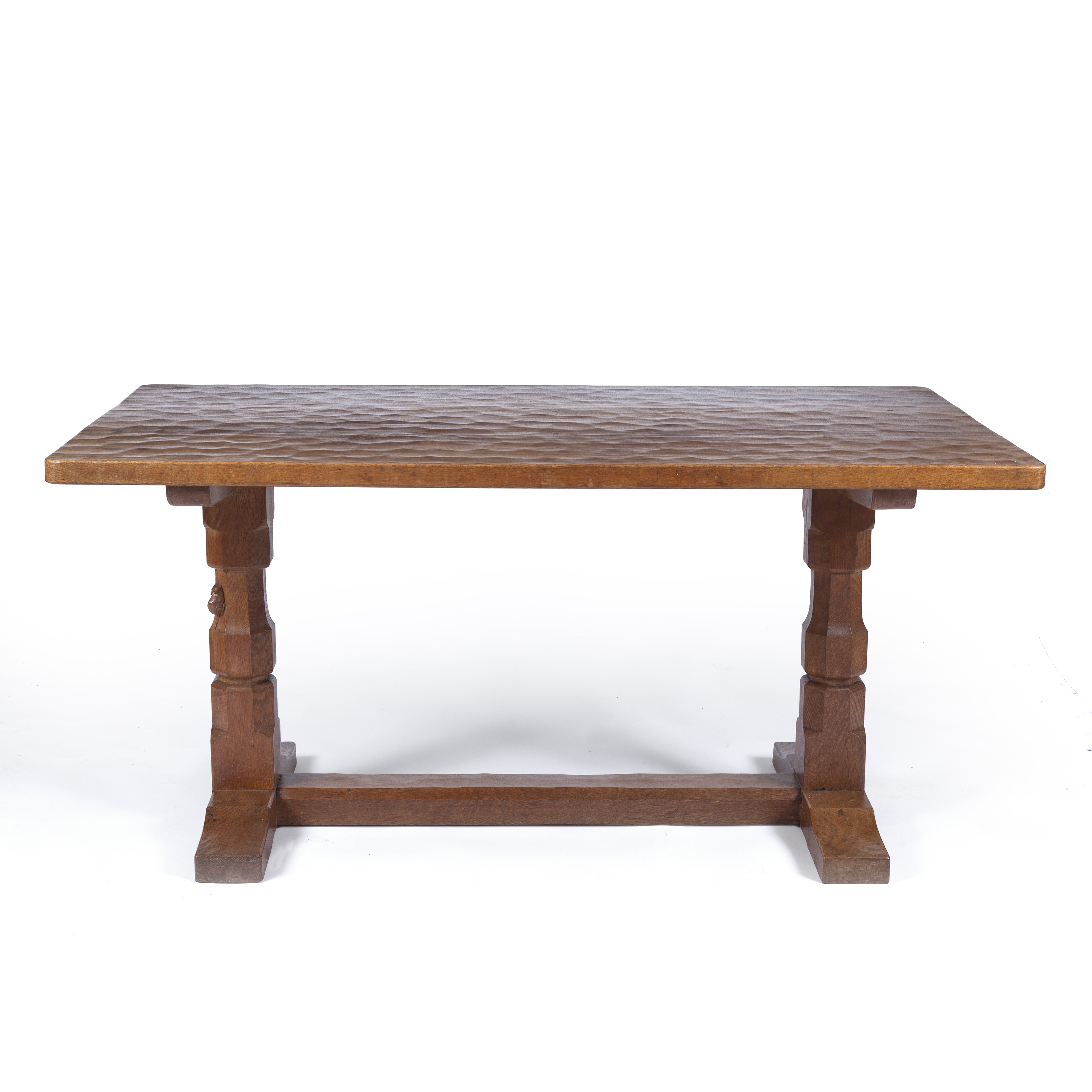 Robert Thompson Mouseman refectory table, circa 1940 oak, the rectangular shaped top with