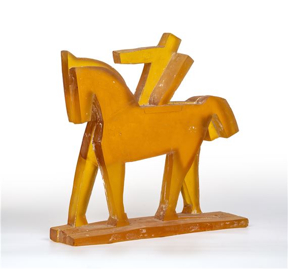 A large art glass sculpture of a horse in orange - Richard Cermak