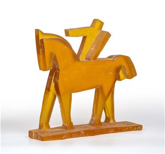 A large art glass sculpture of a horse in orange - Richard Cermak