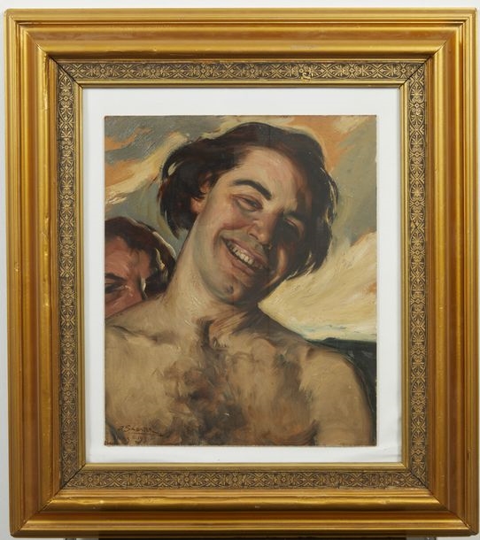 Artwork by Daniel Sabater y Salabert, Daniel SABATER Y SALABERT (1888-1951). Portrait of a laughing man Oil on isorel signed lower left, Made of Oil on isorel