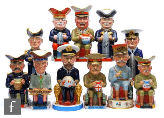 A set of eleven Wilkinson toby (or character) jugs modelled as World War One Allied War Leaders by Francis Carruthers Gould