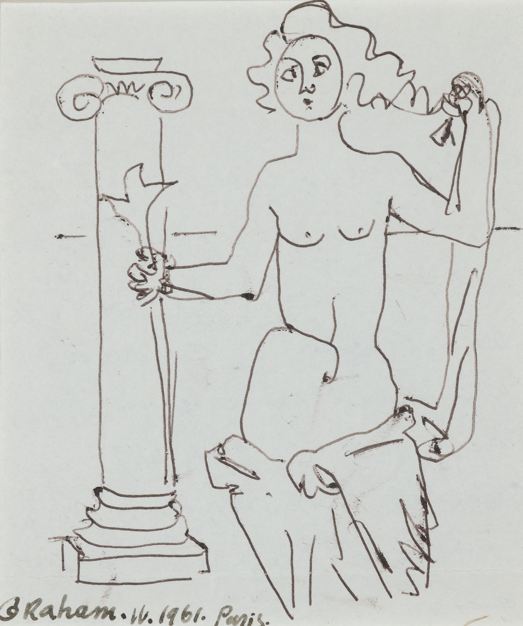 Artwork by John D. Graham, Woman Before a Column, Made of Ink on paper