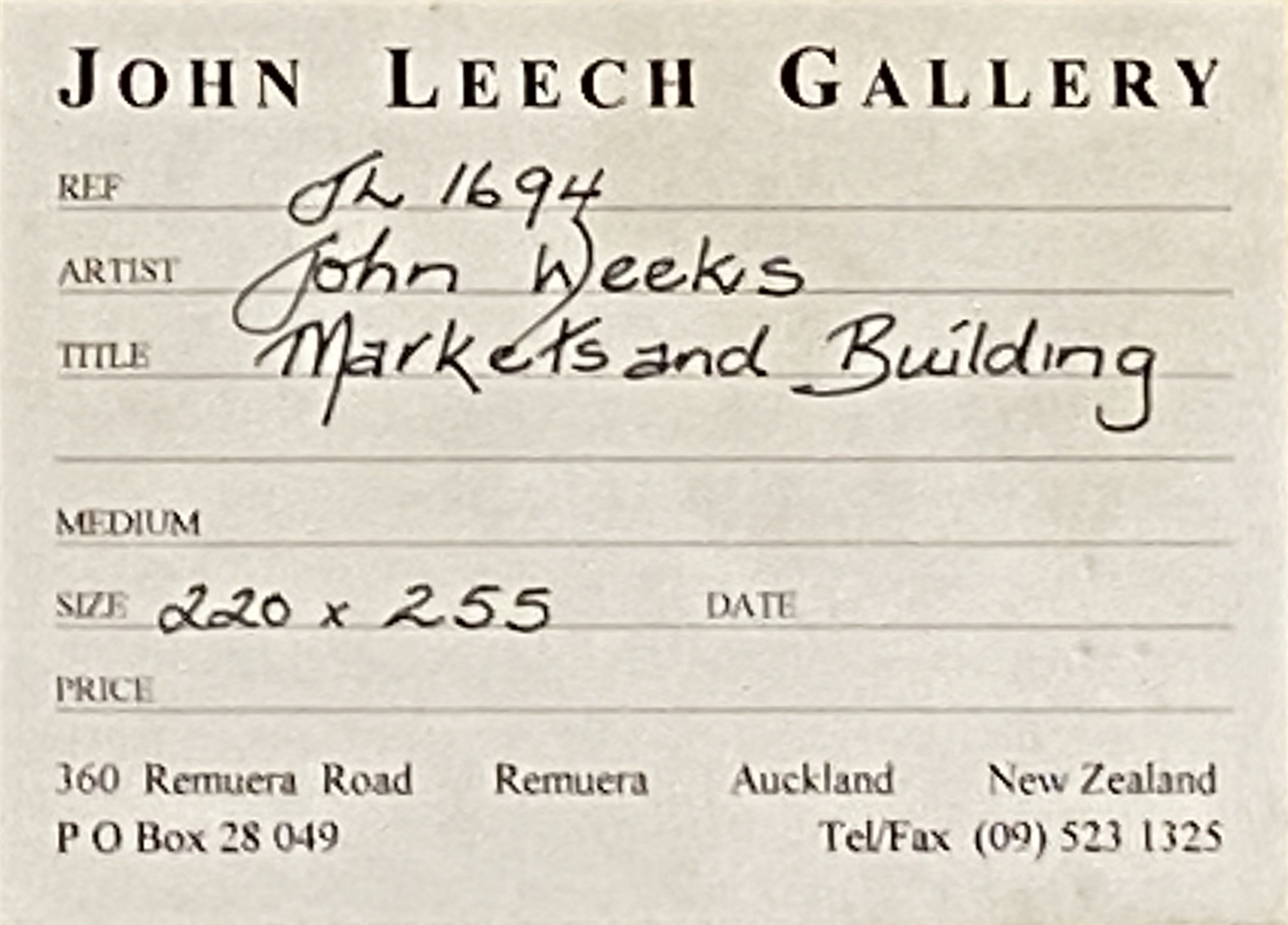 John Weeks | JOHN WEEKS - Markets and Building | MutualArt