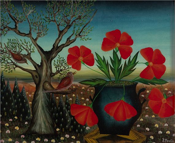 BLUMENSTILLLEBEN IN EINER LANDSCHAFT by Josip Mrucic