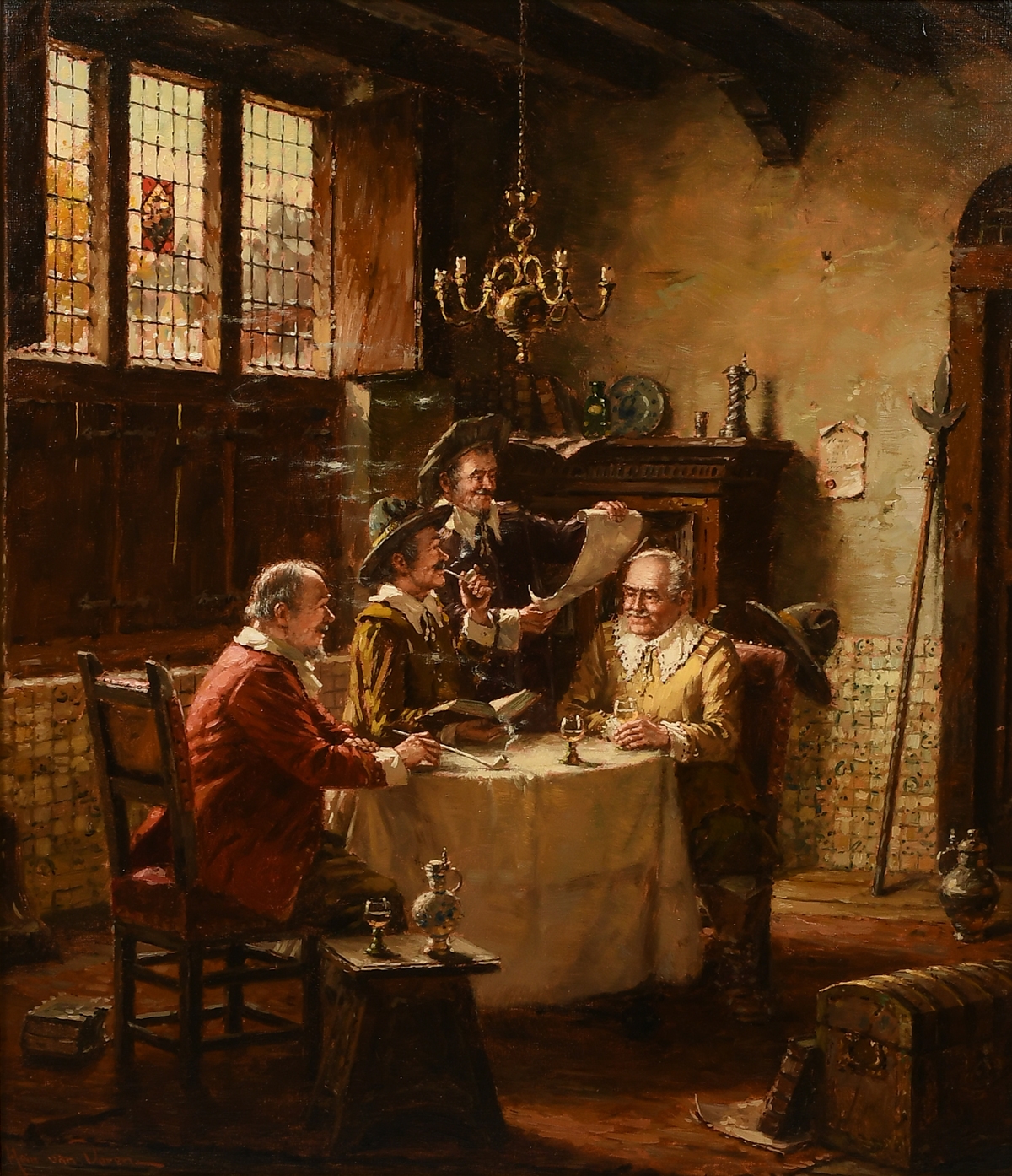 Hein van Doren 17th Century Genre Interior Scene of Men in
