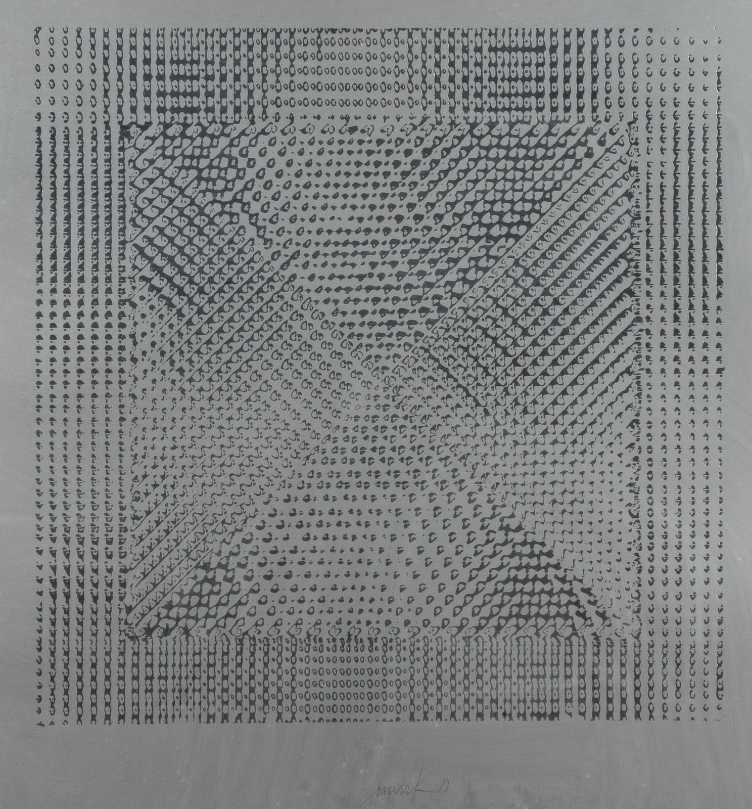 Artwork by Heinz Mack, LIGHT FIELD, Made of Heat-seal foil print on silver cardboard.