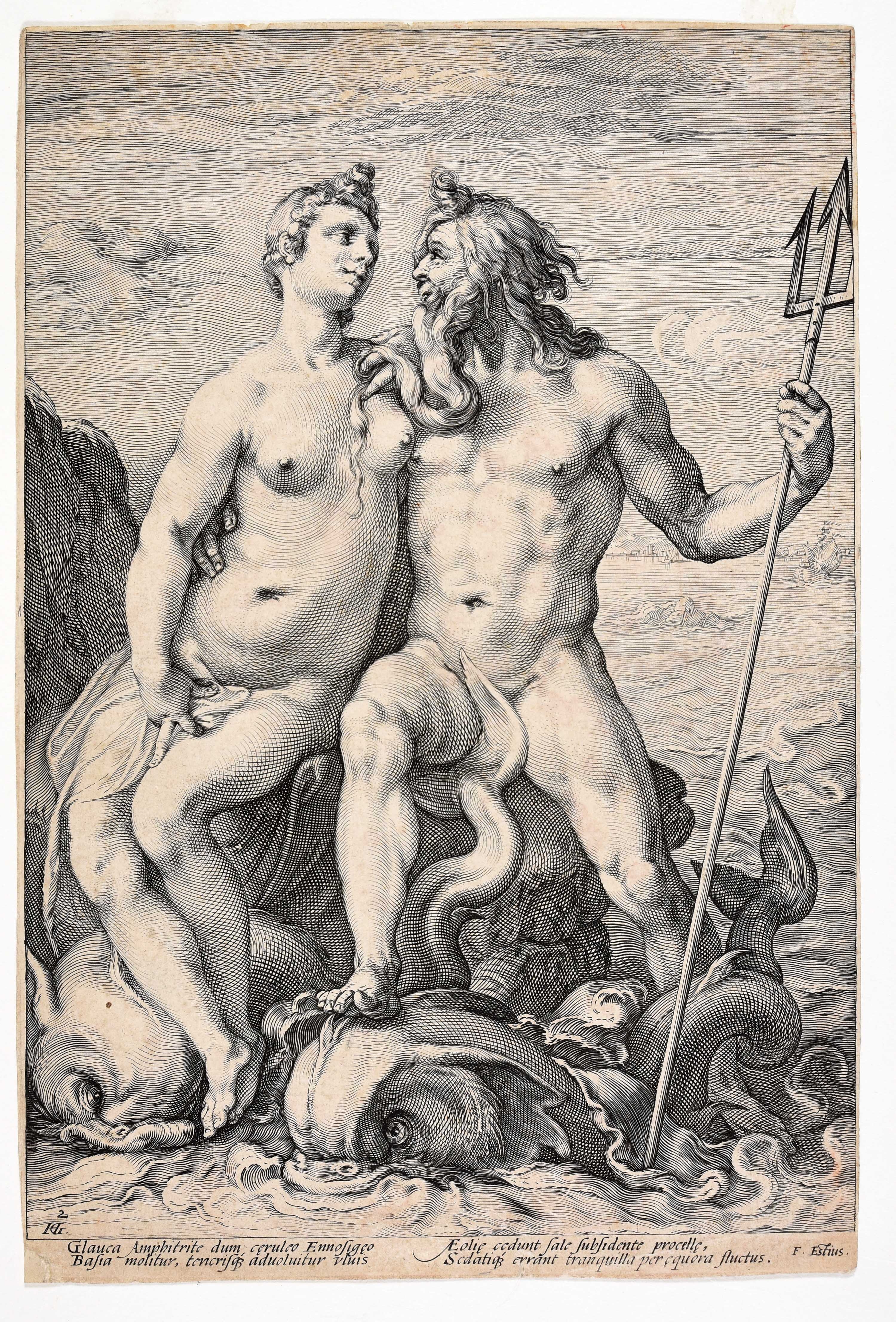 Artwork by Hendrick Goltzius, Neptune and Amphitrite, Made of Engraving