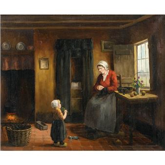 Kücheninterieur mit Mutter und Kind - Anne Mulder