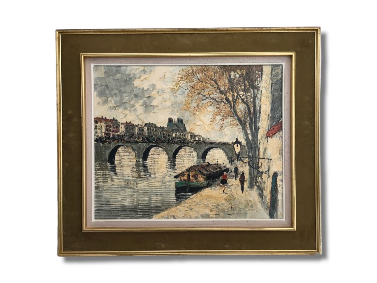 Artwork by Simon Kramer, Paris, la Seine Huile sur toile signée en bas à droite 50 x 61 cm (craquelures, petits manques)