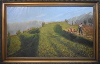 Paesaggio montano con pastore e pecore - Erminio Soldera