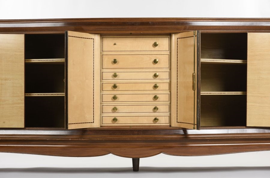 Artwork by Jules Leleu, Interior in sycamore, Made of gilded bronze