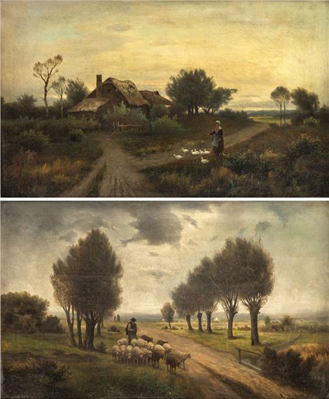 Two rural scenes with herders by R. Liestal