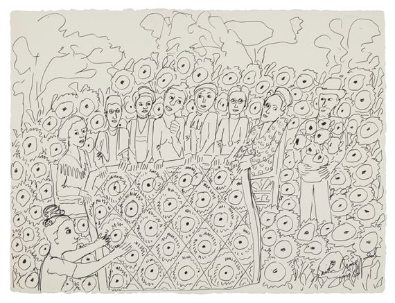 Study After Sunflowers Quilting Bees At Arles by Faith Ringgold, dated 1996
