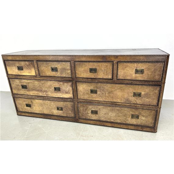 Ralph Lauren | Ralph Lauren Style Leather Covered Studded Dresser Cabinet.  Unmarked. | MutualArt
