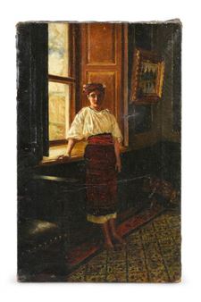 Ukrainian girl in traditional dress posing in an interior. - Margarita Bishkevitch