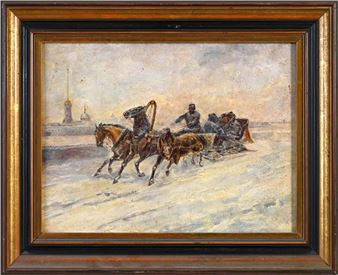 Troika galloping on the banks of the Neva in St. Petersburg. - Margarita Bishkevitch