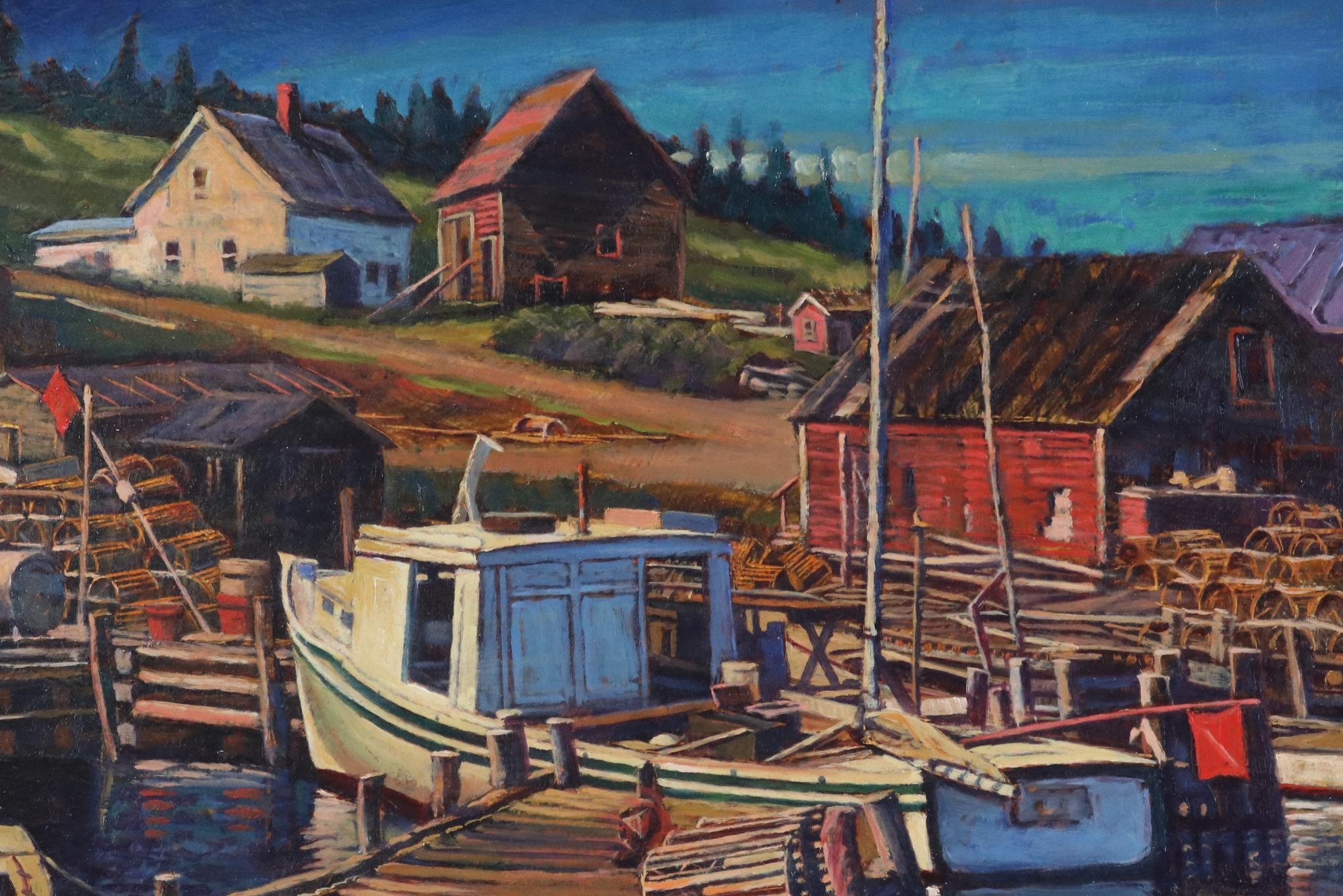 Artwork by Joseph Crilley, New England Fishing Village, Made of Oil on board
