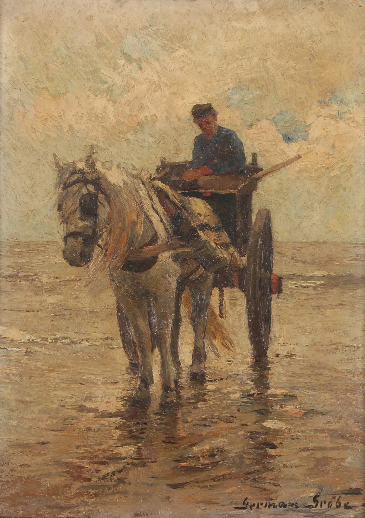 German Grobe | Muschelfischer mit Einspänner am Meer | MutualArt