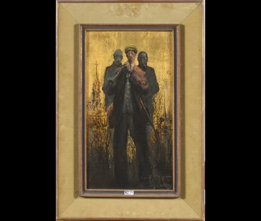 Clarinettistes sur fond doré by Roger van Belleghem, 1967