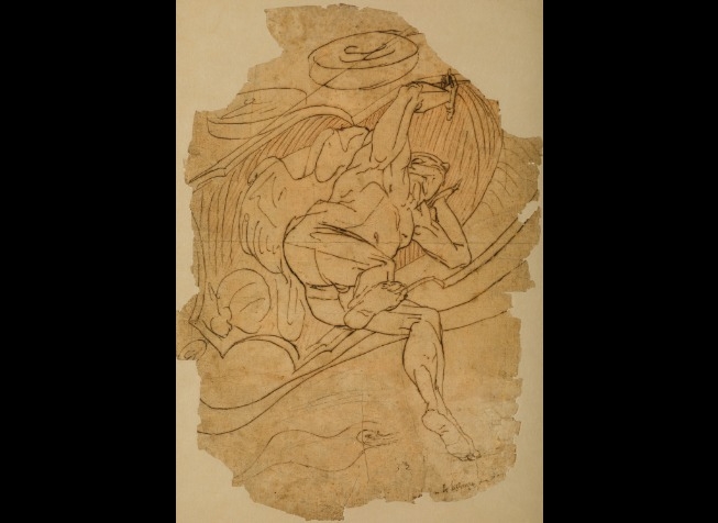 Artwork by Italian School, 16th Century, Estudio de figura masculina en escorzo, Made of Pen. Brown ink on paper