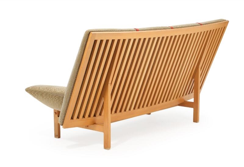 Artwork by Takashi Okamura, Erik Marquardsen, Three seater sofa with beech frame, Made of brownish fabric