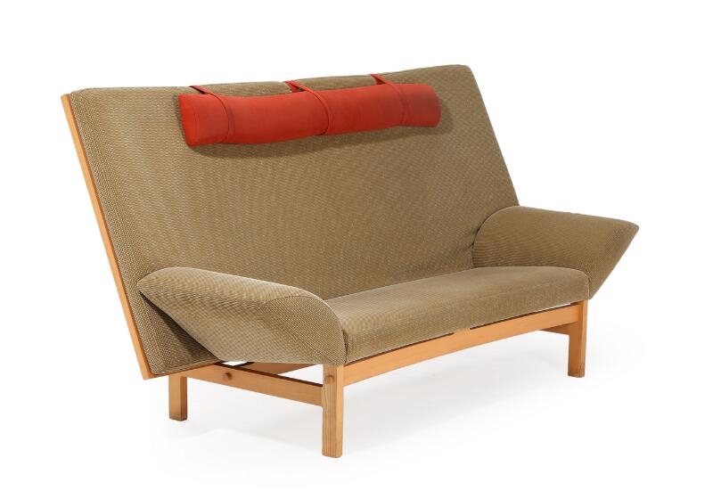 Artwork by Takashi Okamura, Erik Marquardsen, Three seater sofa with beech frame, Made of brownish fabric
