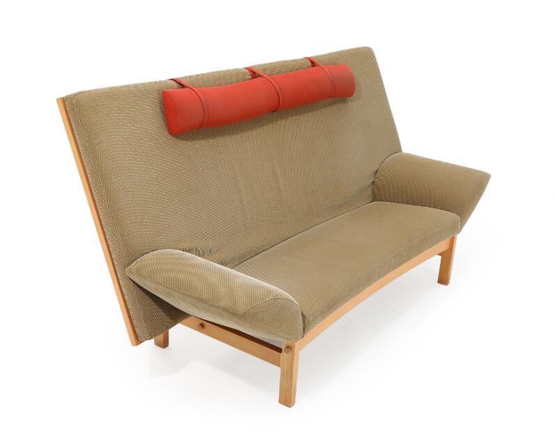Artwork by Takashi Okamura, Erik Marquardsen, Three seater sofa with beech frame, Made of brownish fabric