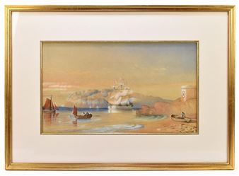 a coastal scene with ship and boats - C. H. Jenkins