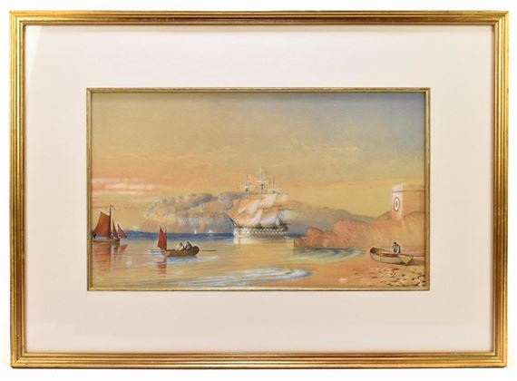 a coastal scene with ship and boats - C. H. Jenkins