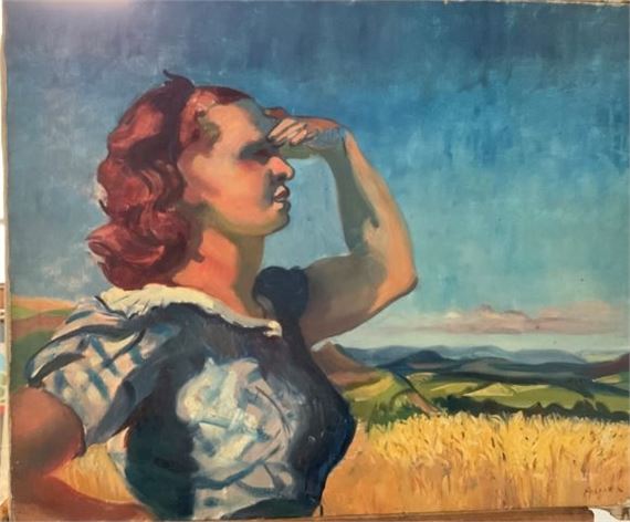 Jean AUJAME (1905-1965) Jeune femme au champs. Huile sur toile by Jean Aujame