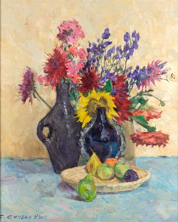 Artwork by Serguei Mikhailovitch Skoubko, Flowers and fruits, Made of Oil on canvas