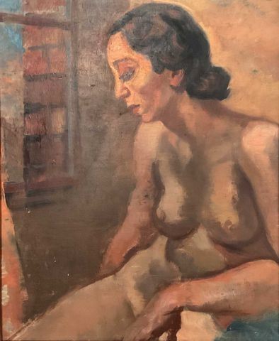Jean AUJAME (1905-1965) Jeune femme nue assise en buste. Huile sur toile by Jean Aujame