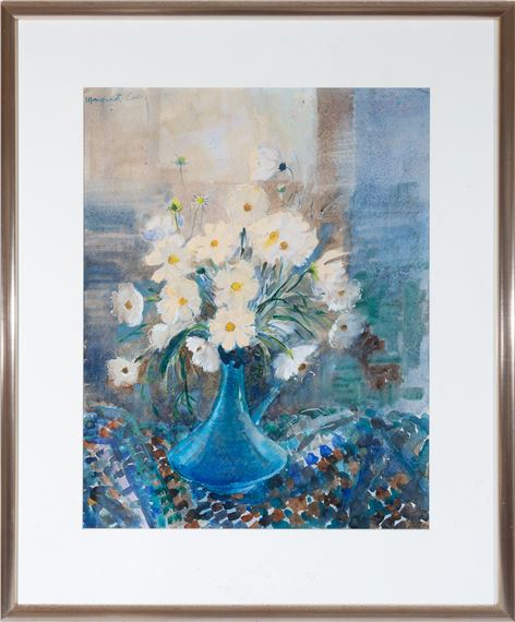 Still life white flowers in a blue jug by Margaret Coen