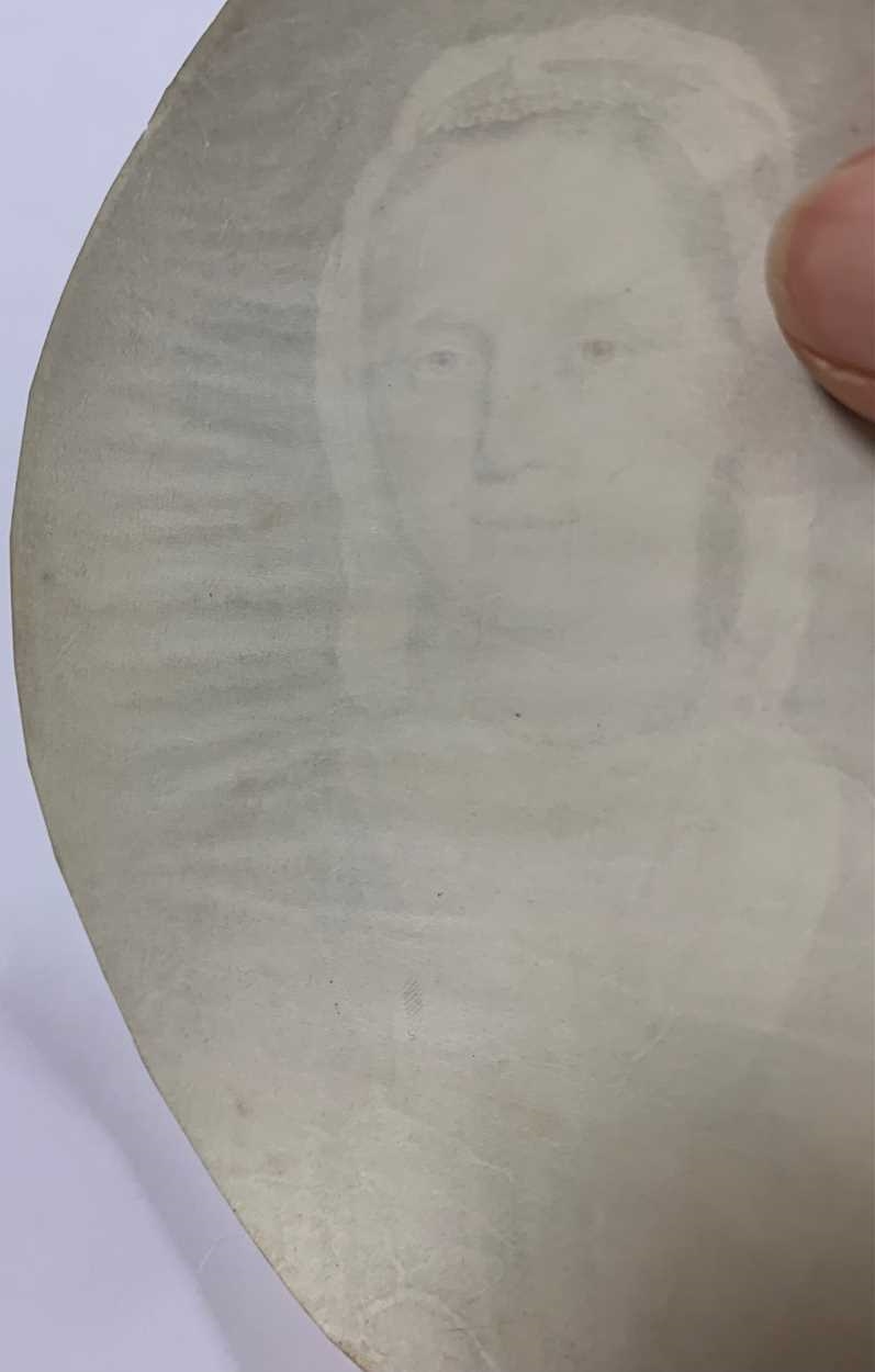 Artwork by R. Haskins, Two portrait miniatures of ladies, Made of plumbago on vellum