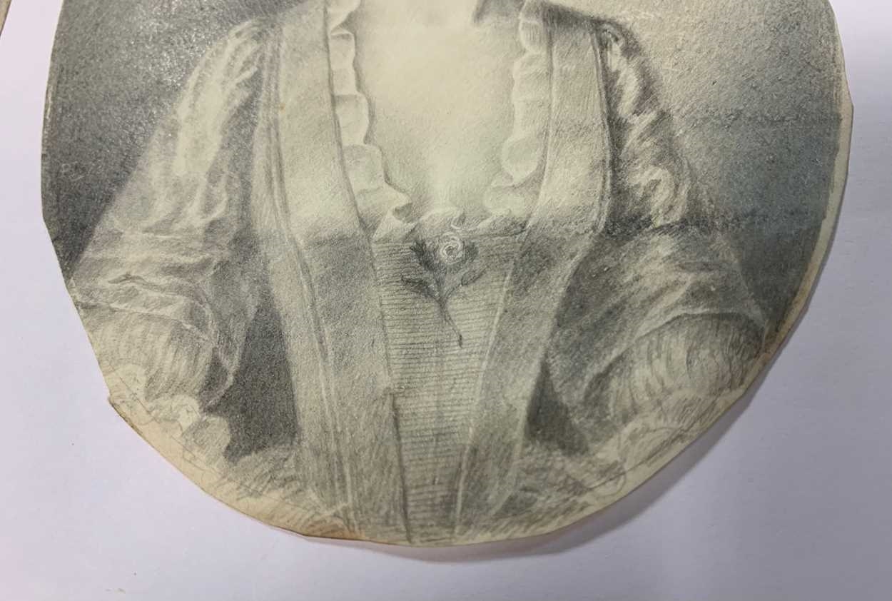 Artwork by R. Haskins, Two portrait miniatures of ladies, Made of plumbago on vellum