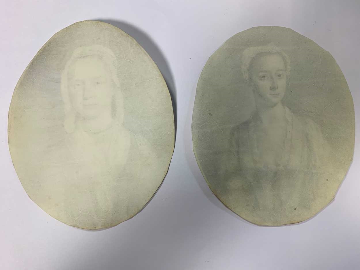 Artwork by R. Haskins, Two portrait miniatures of ladies, Made of plumbago on vellum