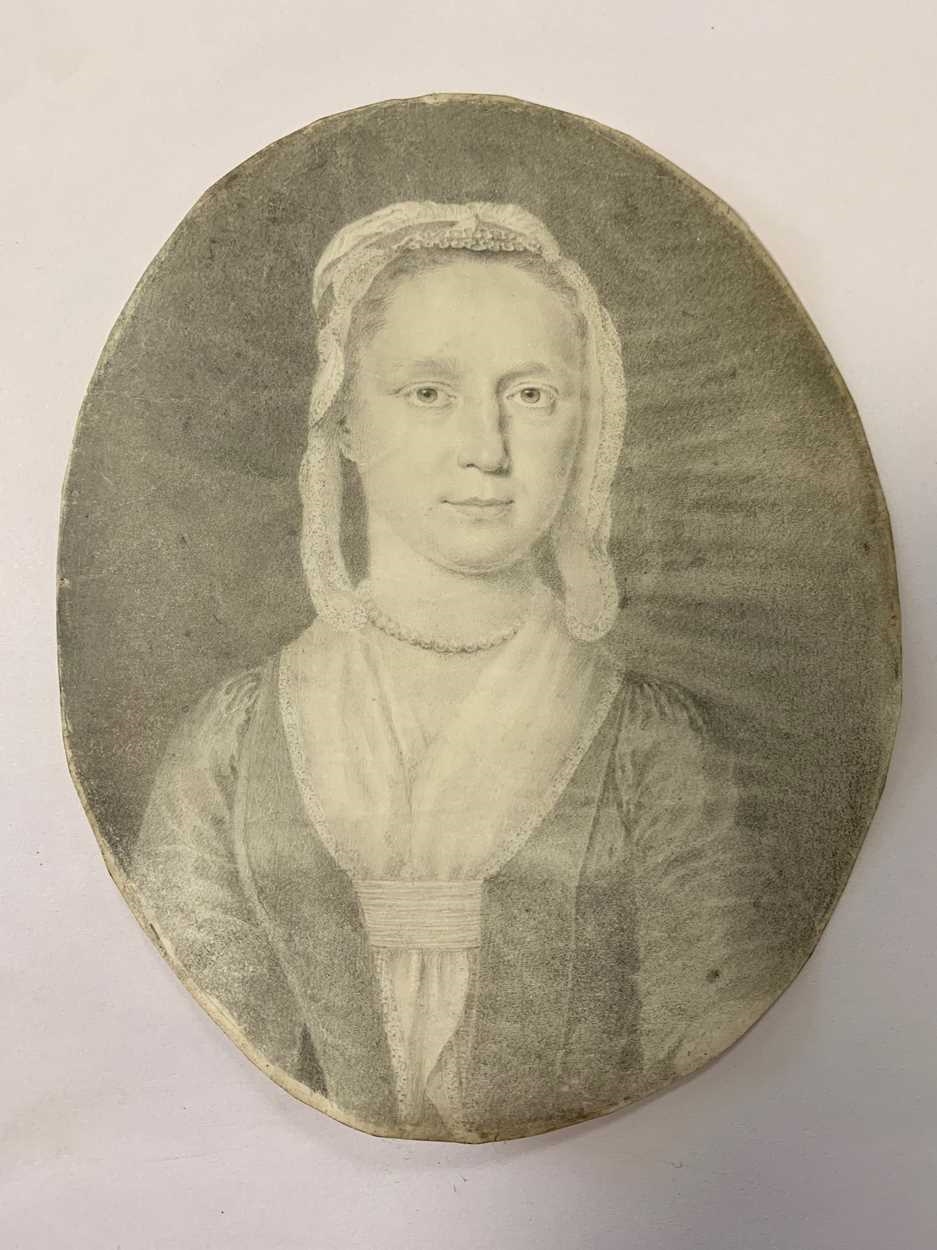 Artwork by R. Haskins, Two portrait miniatures of ladies, Made of plumbago on vellum