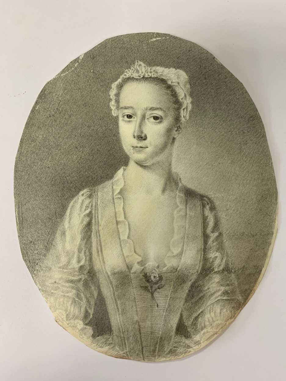 Artwork by R. Haskins, Two portrait miniatures of ladies, Made of plumbago on vellum