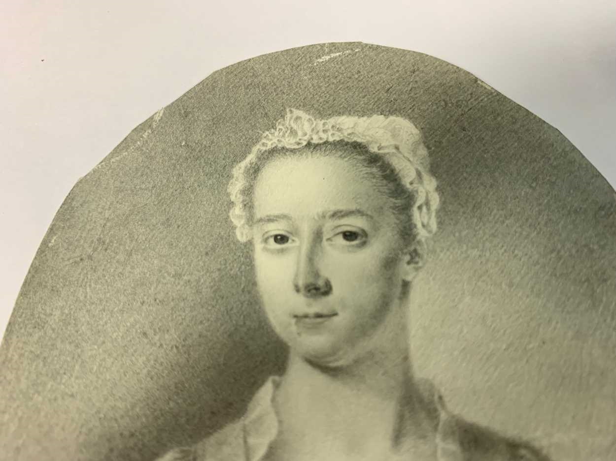 Artwork by R. Haskins, Two portrait miniatures of ladies, Made of plumbago on vellum