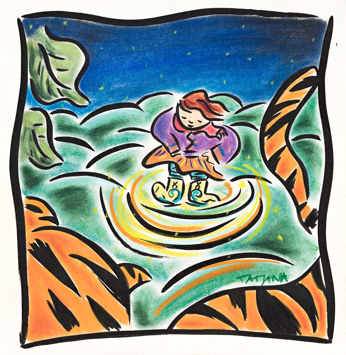 Artwork by Tatjana Krizmanic, Iliana and the tiger., Made of Ink & Watercolor on paper