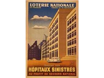 P. Besniard Hopitaux sinistrés - French national lottery Imprimerie Société industrielle d'imprimerie 1941 -59x40cm - P. Besniard