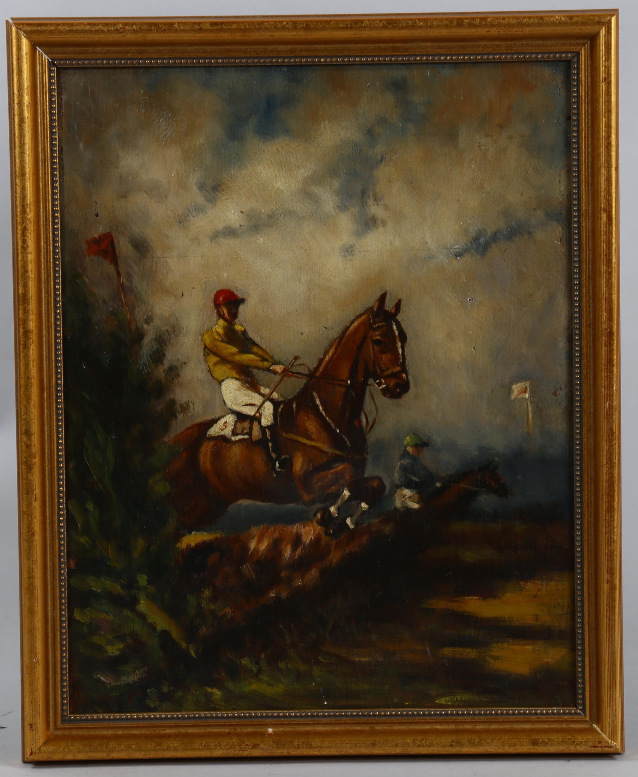 Artwork by Charles Grimme, Point to point racing, Made of oil on panel