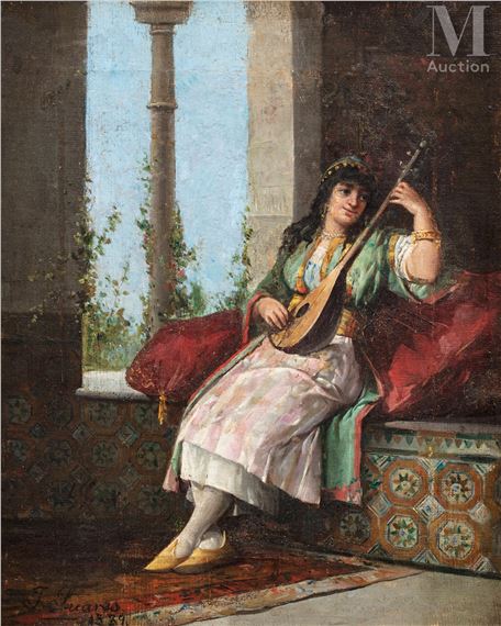 Orientale jouant de la cithare by J. Suarez, 1889