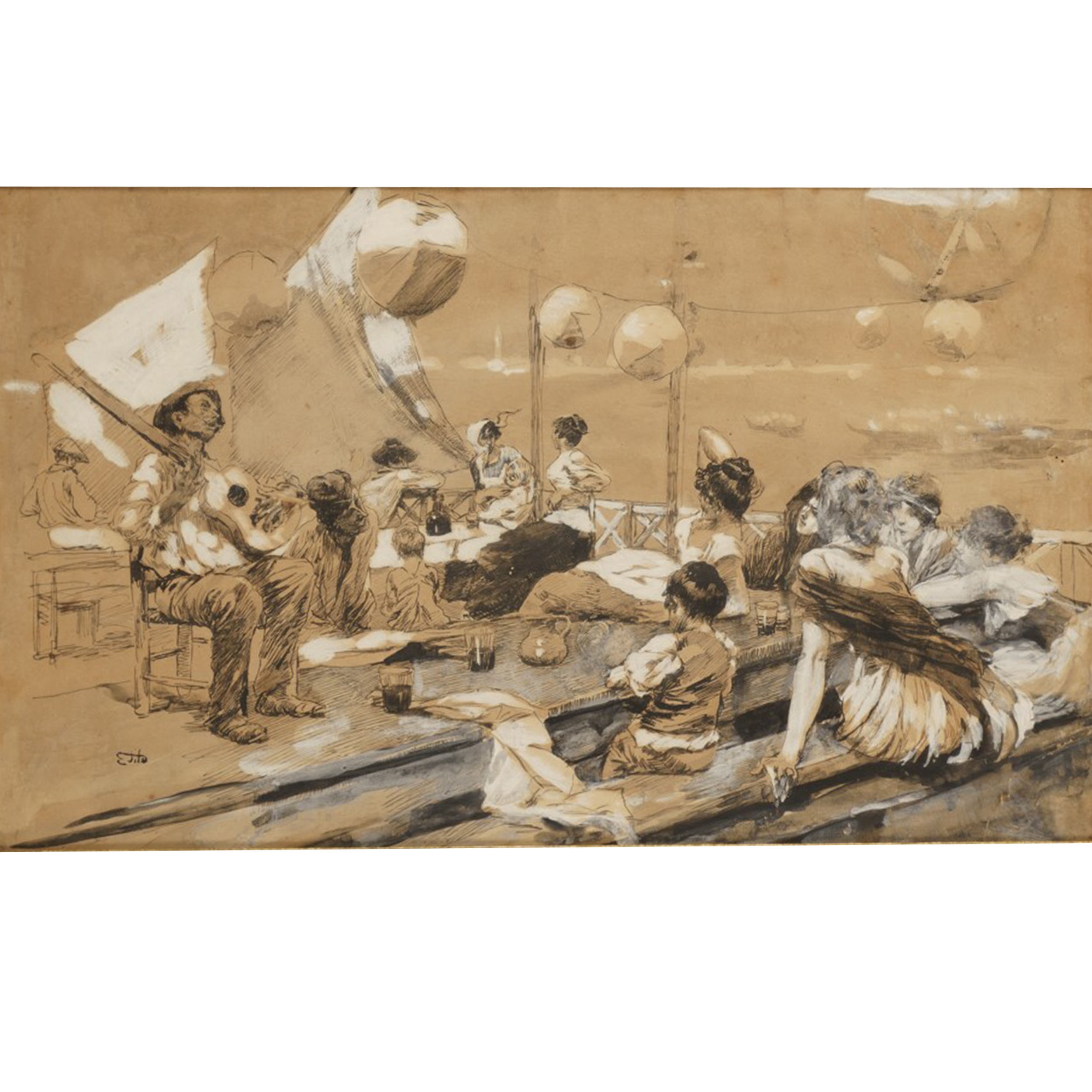 Ettore Tito | The concert on the terrace | MutualArt